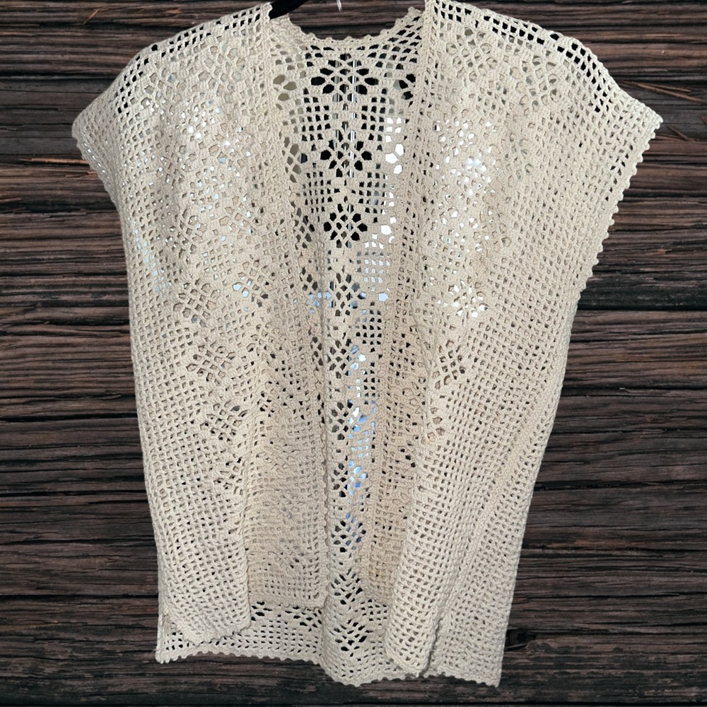 Boho Elegant Cream Crochet Cardigan Top